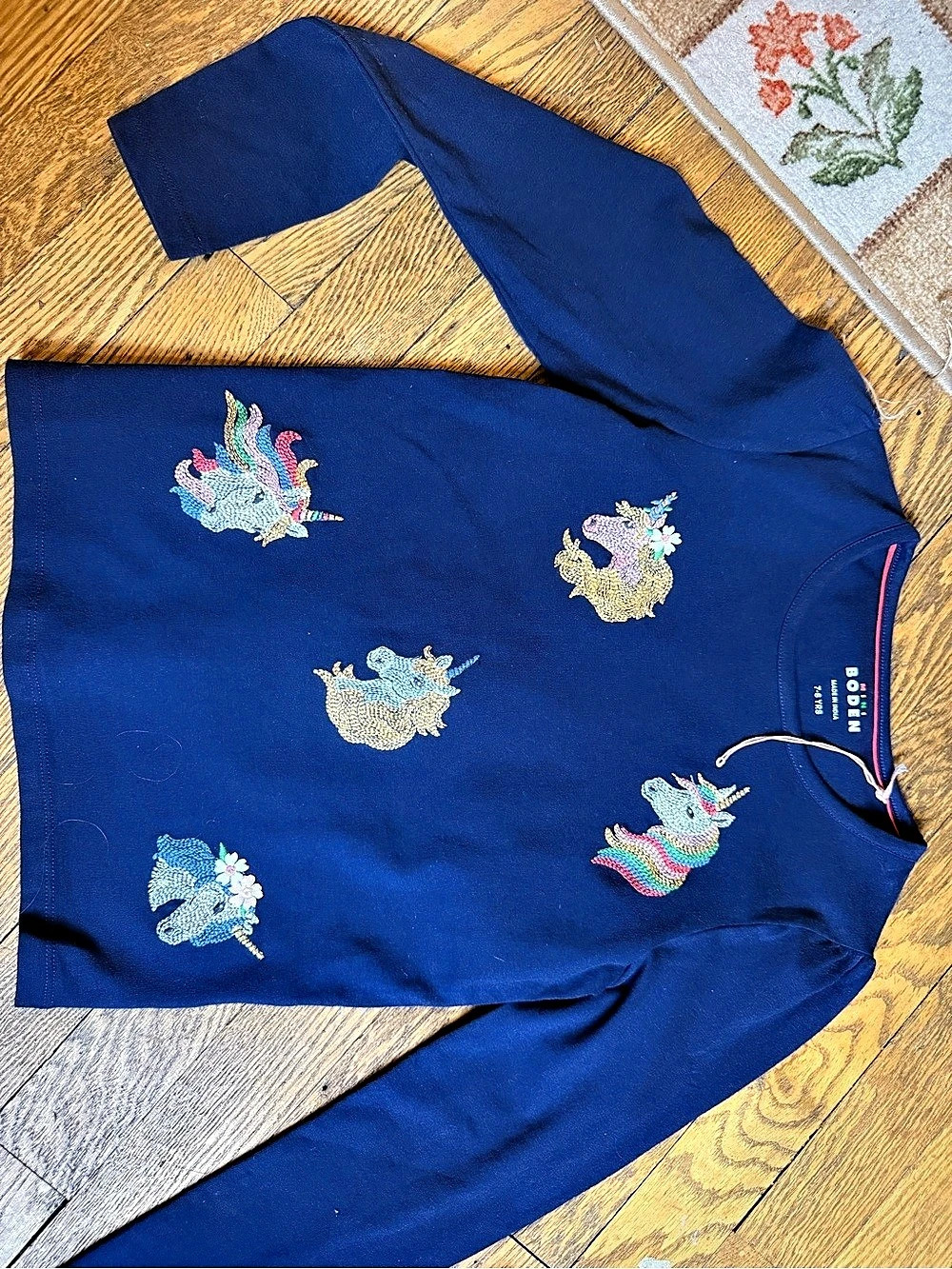 MB Long Sleeve Embroidered Graphic Tee in Blue Like New
